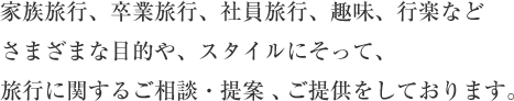 旅行に関するご相談・提案、ご提供をしております。